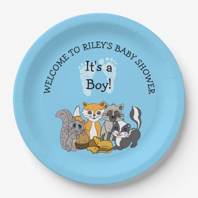 Plato De Papel El Baby Shower de Woodland Themed Boy (Anverso)