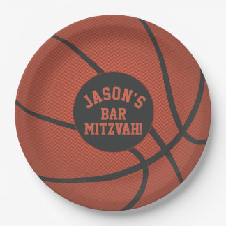 Plato De Papel El bar de baloncesto personalizado Mitzvah Naranja