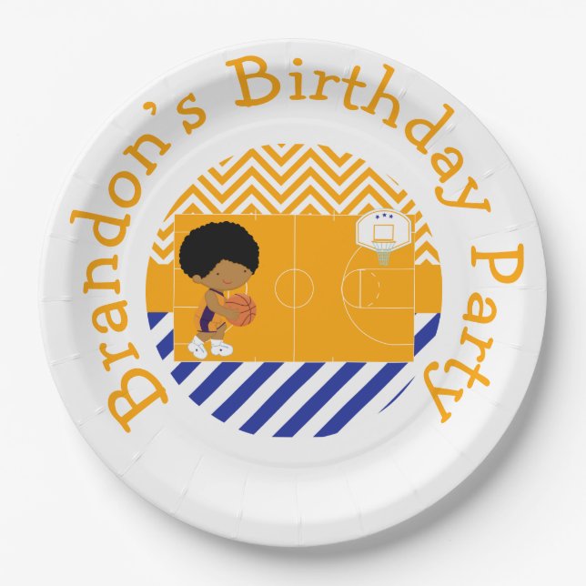 Plato De Papel El básquetbol es niño afroamericano (Anverso)