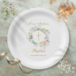 Plato De Papel El bautismo de Garland Garland Rosa Christening<br><div class="desc">Con una delicada garland floral acuática,  esta placa de papel para el bautismo/bautismo neutro de moda puede ser personalizada con sus detalles especiales. Diseñado por Thisisnotme©</div>