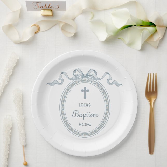 Plato De Papel El Bautismo Griego De Marco Azul Dusto (Boda)