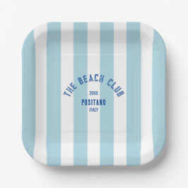 Plato De Papel El Beach Club Escudo Blue Cabana Stripe