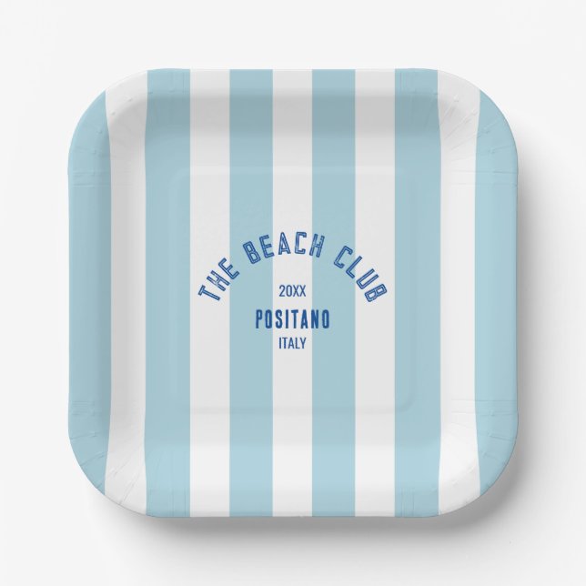 Plato De Papel El Beach Club Escudo Blue Cabana Stripe (Anverso)