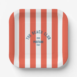 Plato De Papel El Beach Club Escudo Naranja Red Cabana Stripe