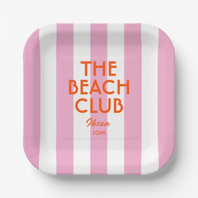 Plato De Papel El Beach Club Ibiza Rosa Cabana Stripe (Anverso)