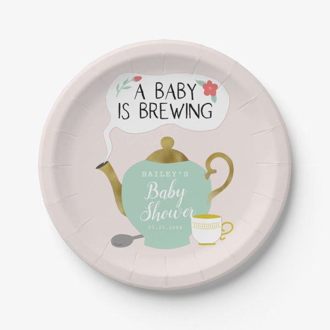 Plato De Papel El bebé de Baby Shower el | de la fiesta del té (Anverso)