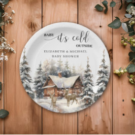 Plato De Papel El bebé de la casa de los bosques de invierno está