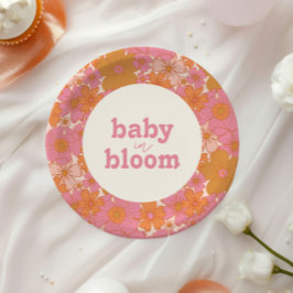 Plato De Papel El bebé hippie retro Groovy rosado en flor | Boho