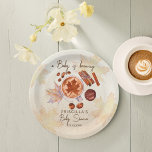 Plato De Papel El bebé se está preparando en otoño para la ducha<br><div class="desc">Un bebé está preparando el otoño una ducha de bebé personalizada plancha de papel monogramado,  chocolate caliente de color agua café canela especias galletas hojas de arce,  fondo marrón para otoño temática ducha de bebé personalizado de mesa personalizada placas de papel bebé caída de café suministros de fiesta.</div>