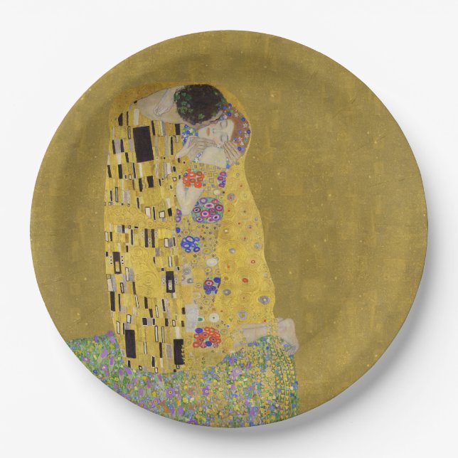 Plato De Papel El beso de Klimt - Art Nouveau romántico (Anverso)