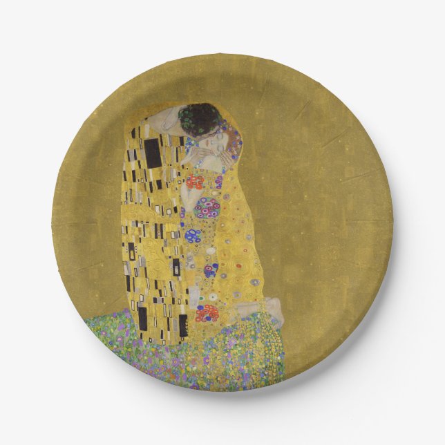 Plato De Papel El beso de Klimt - Art Nouveau romántico (Anverso)