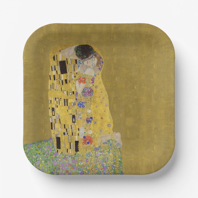 Plato De Papel El beso de Klimt - Art Nouveau romántico (Anverso)