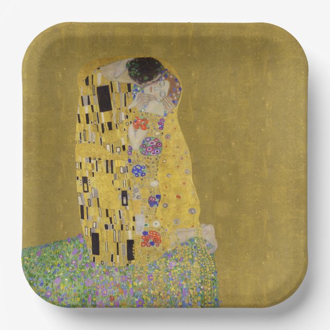 Plato De Papel El Beso de Klimt - Arte Nouveau Romántico (Anverso)