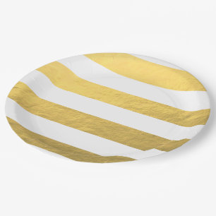 Plato De Papel El blanco elegante raya el Relieve metalizado