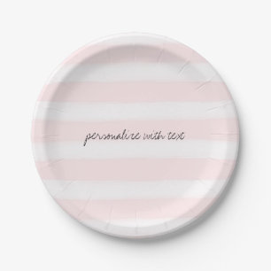 Plato De Papel El blanco rosado suave raya la acuarela