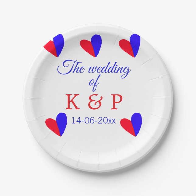 Plato De Papel El boda de agregar el nombre de pareja fecha de la (Anverso)