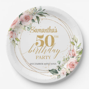 Plato De Papel El Boho moderno oro floral rosa de color rosa 50 a
