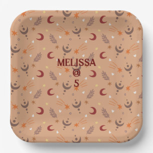 Plato De Papel El Boho Retro Brown Whimsical Personalizado Cumple