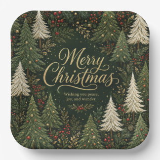 Plato De Papel El Bosque Dorado de Yuletide