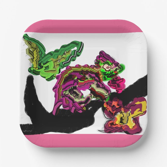 Plato De Papel El bosque lluvioso Chameleon divertido (Anverso)