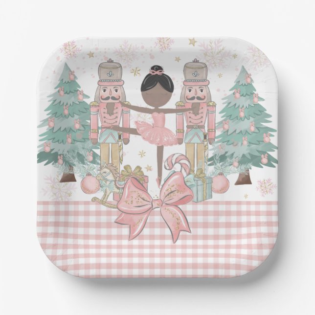 Plato De Papel El Cascanueces Ballet Rosa Pastel Navidad (Anverso)