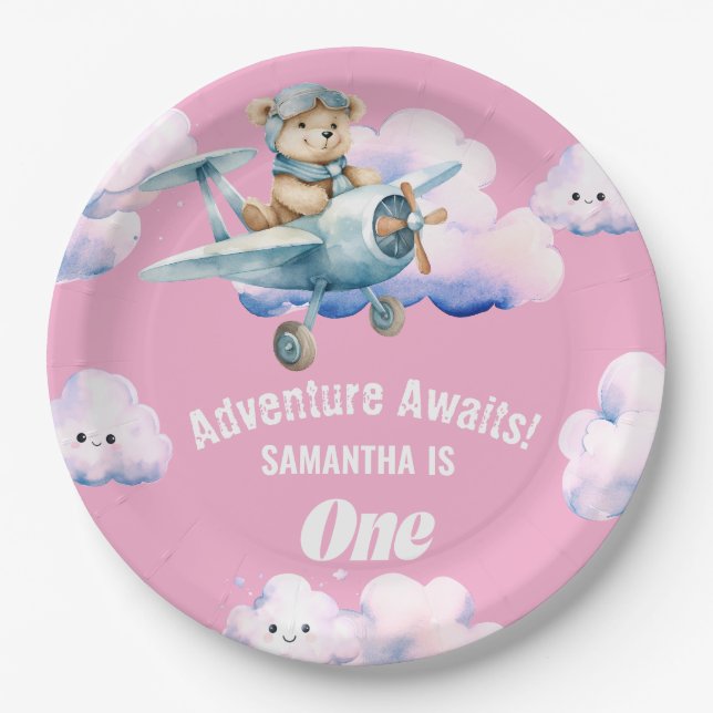 Plato De Papel El cielo alto de Teddy: Un primer cumpleaños (Anverso)