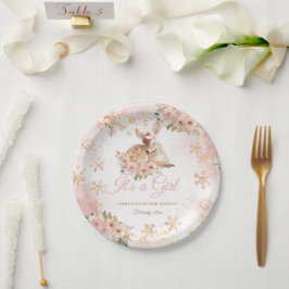 Plato De Papel El ciervo rosa de invierno es un Baby Shower Chica