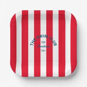 Plato De Papel El Club De Natación Escudo Red Cabana Stripe