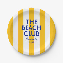 Plato De Papel El club de playa Sorrento Yellow Cabana Stripe Rou