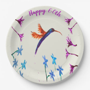 Plato De Papel El colibrí florece cumpleaños del aniversario