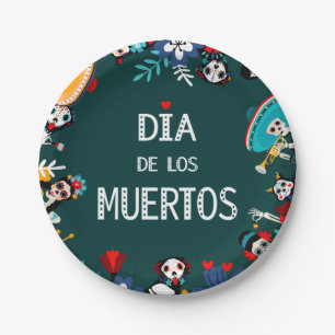 Plato De Papel El colorido círculo verde del Día de los Muertos