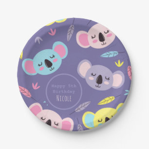 Plato De Papel El colorido patrón de Koala Quinto Cumpleaños de l