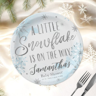 Plato De Papel el copo de nieve está en camino Baby Shower