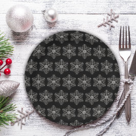 Plato De Papel El copo de nieve Purpurinoso sobre fondo negro