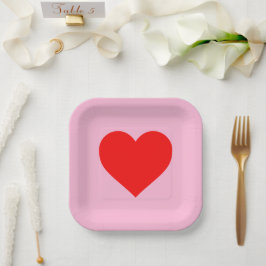 Plato De Papel El corazón rojo golpea al pastel rosado