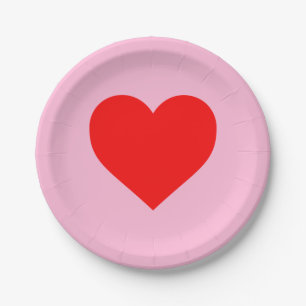 Plato De Papel El corazón rojo golpea al pastel rosado