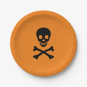 Plato De Papel El cráneo de Halloween naranja negro espantado