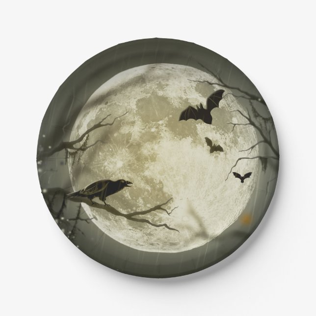 Plato De Papel El cuervo de la mosca de los murciélagos se sienta (Anverso)