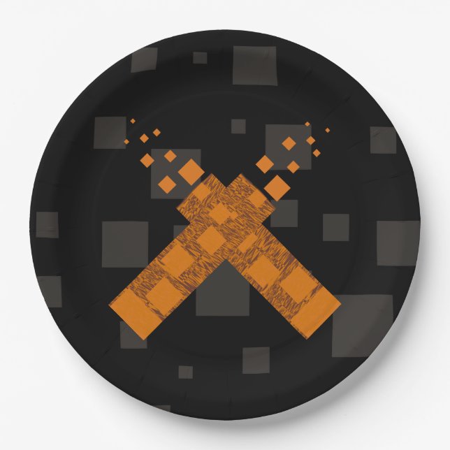 Plato De Papel El culto naranja negro cruza la antorcha fuego El  (Anverso)