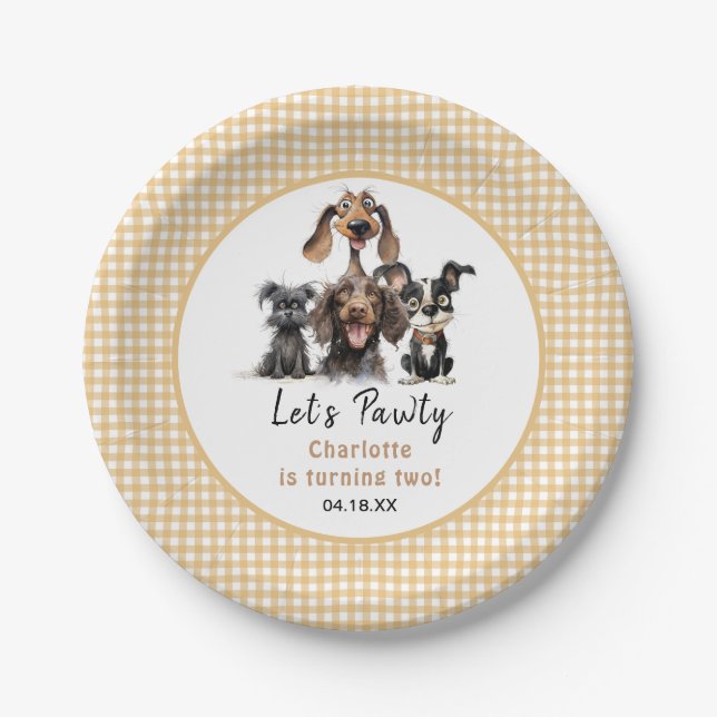 Plato De Papel El cumpleaños de Dog Let's Pawty (Anverso)