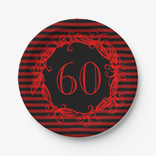 Plato De Papel El cumpleaños Swirly rojo negro de las mujeres