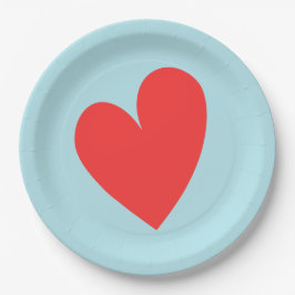 Plato De Papel El día de San Valentín azul Pastel del corazón roj