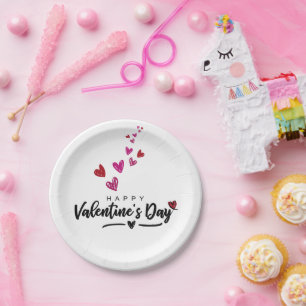 Plato De Papel El día de San Valentín de guiones de corazones ros