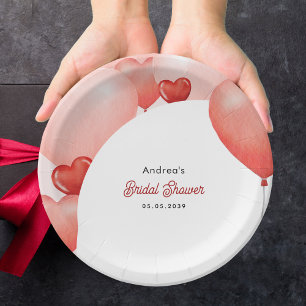 Plato De Papel El día de San Valentín de los globos rojos rosados