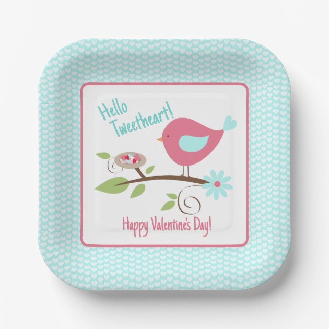 Plato De Papel El día de San Valentín Fiesta Bird Hello TCariño (Anverso)