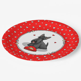 Plato De Papel El día de San Valentín (rojo) Scottie Dog (negro)