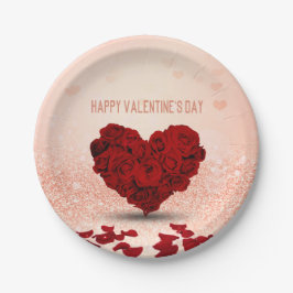 Plato De Papel El día de San Valentín Rosa Bouquet - Placa de pap