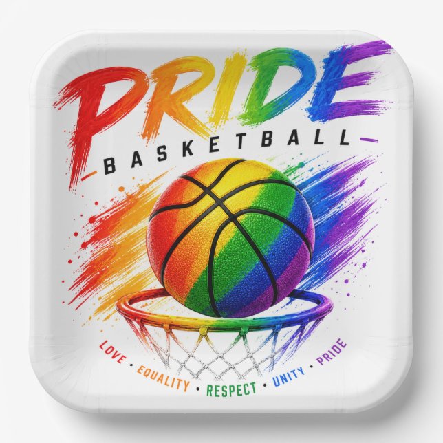 Plato De Papel El diseño temático de baloncesto arcoíris del Orgu (Anverso)