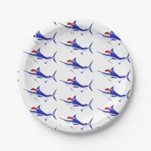 Plato De Papel El divertido Blue Marlin Santa Claus