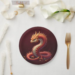 Plato De Papel El dragón serpiente dorado.